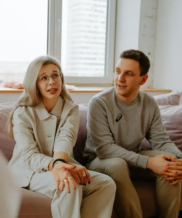 couple talking in therapy session